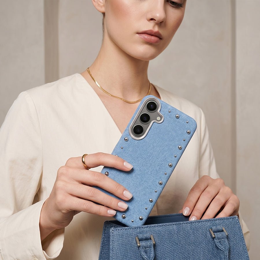 Funda Denim MagBattery para Samsung Galaxy S25 Plus — perfil lateral y protección
