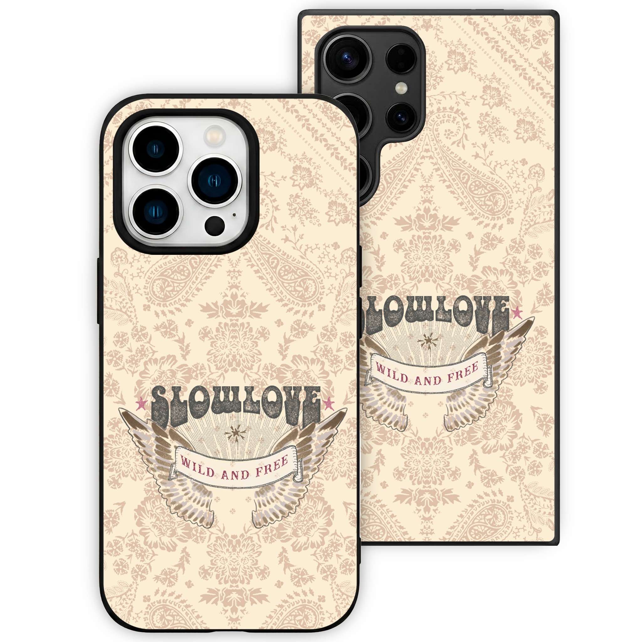Funda Glass Slowlove Amuleto Beige con print de amuletos en tono beige en cristal templado - Vista frontal