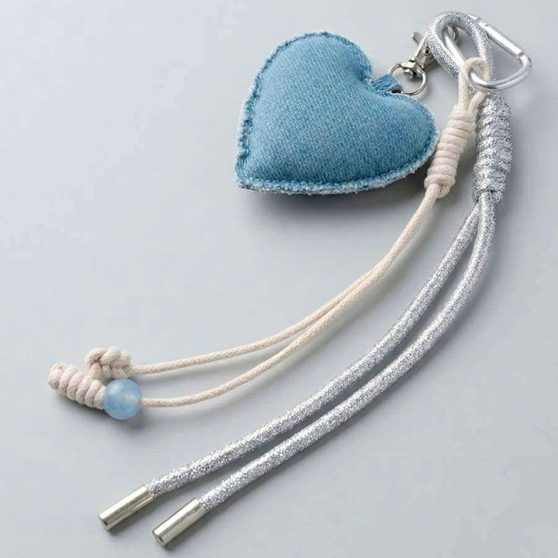 Charm denim con forma de corazón para móvil — accesorio vaquero colgante
