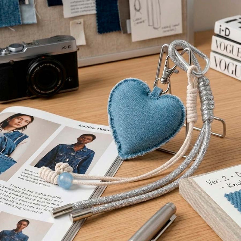 Charm colgante corazón denim - detalle de la textura vaquera